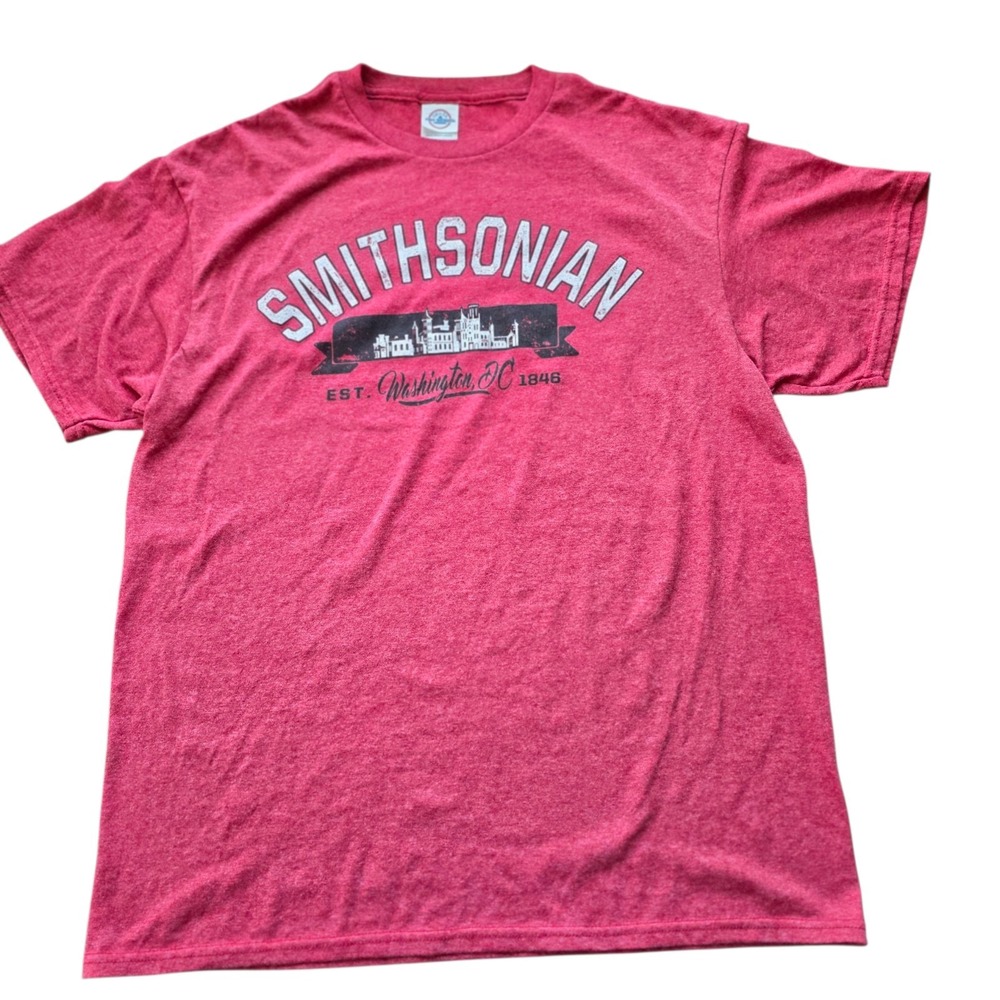 Smithsonian Tee‎ Shirt Red Black Delta Pro Weight Short Sleeve Mens Size L #1177